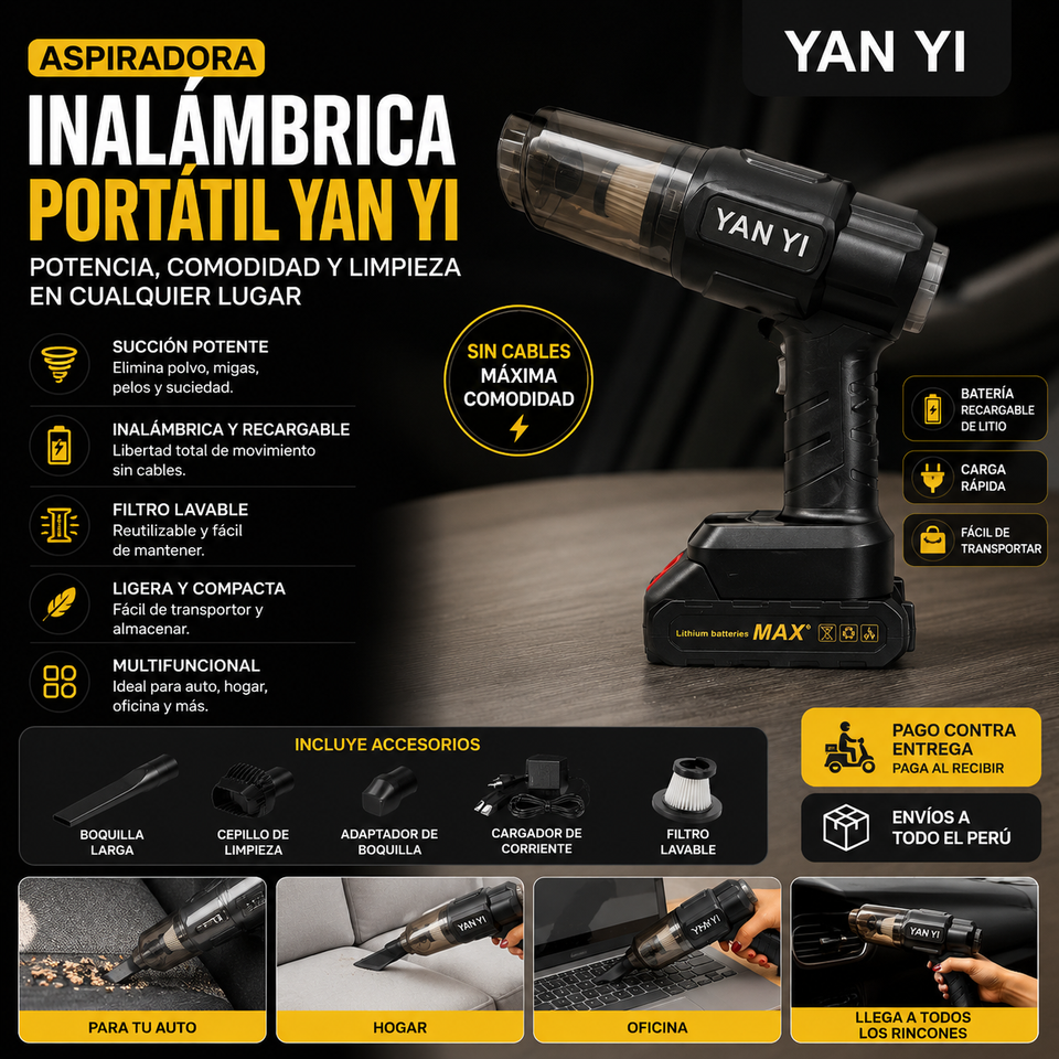 Aspiradora Inalámbrica de Mano SUITU MAX | Alta Potencia de Succión para Auto y Hogar