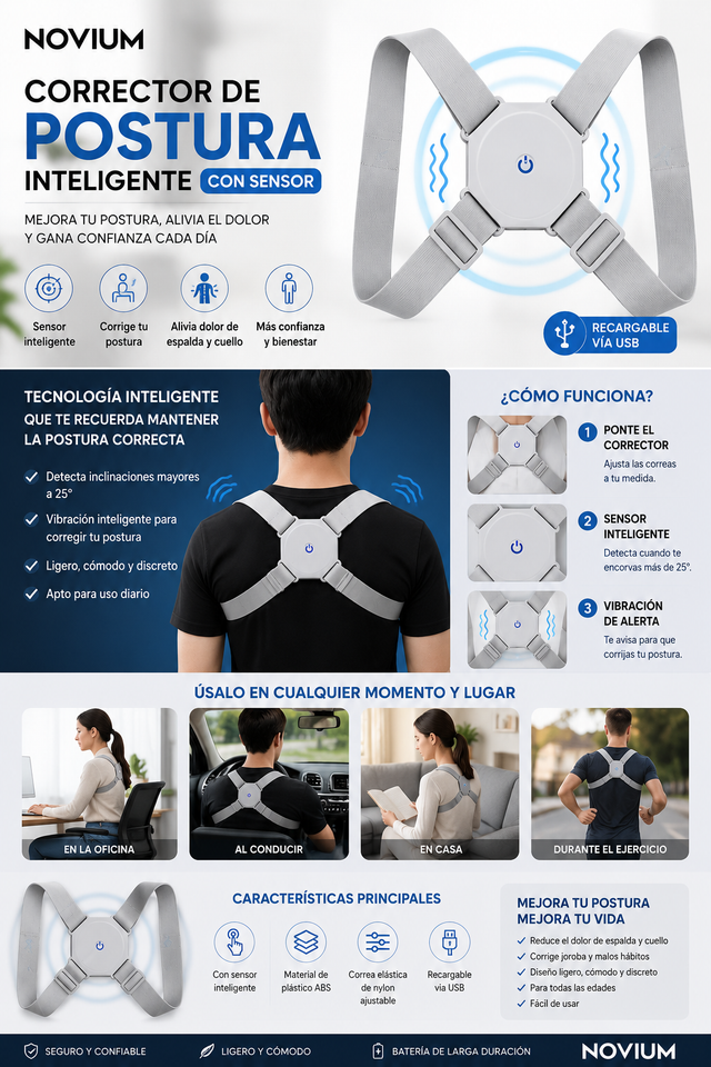 Corrector de Postura Inteligente con Sensor Recargable